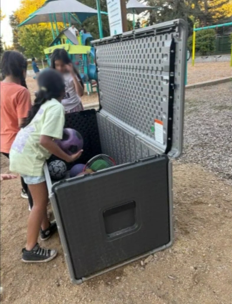 Kids picking out balls from the Sports Stack box