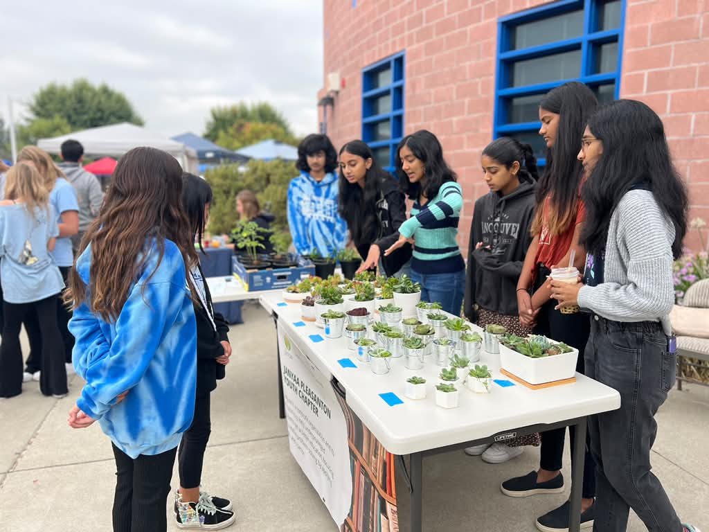 Shoppers browsing rows of small succulents at the Janyaa sale table